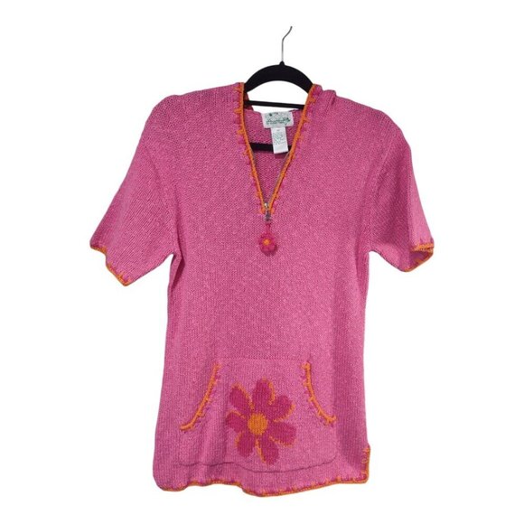 Women's Quacker Factory Pink Swim Cover Embroidered With Hood Size XS - Picture 1 of 6